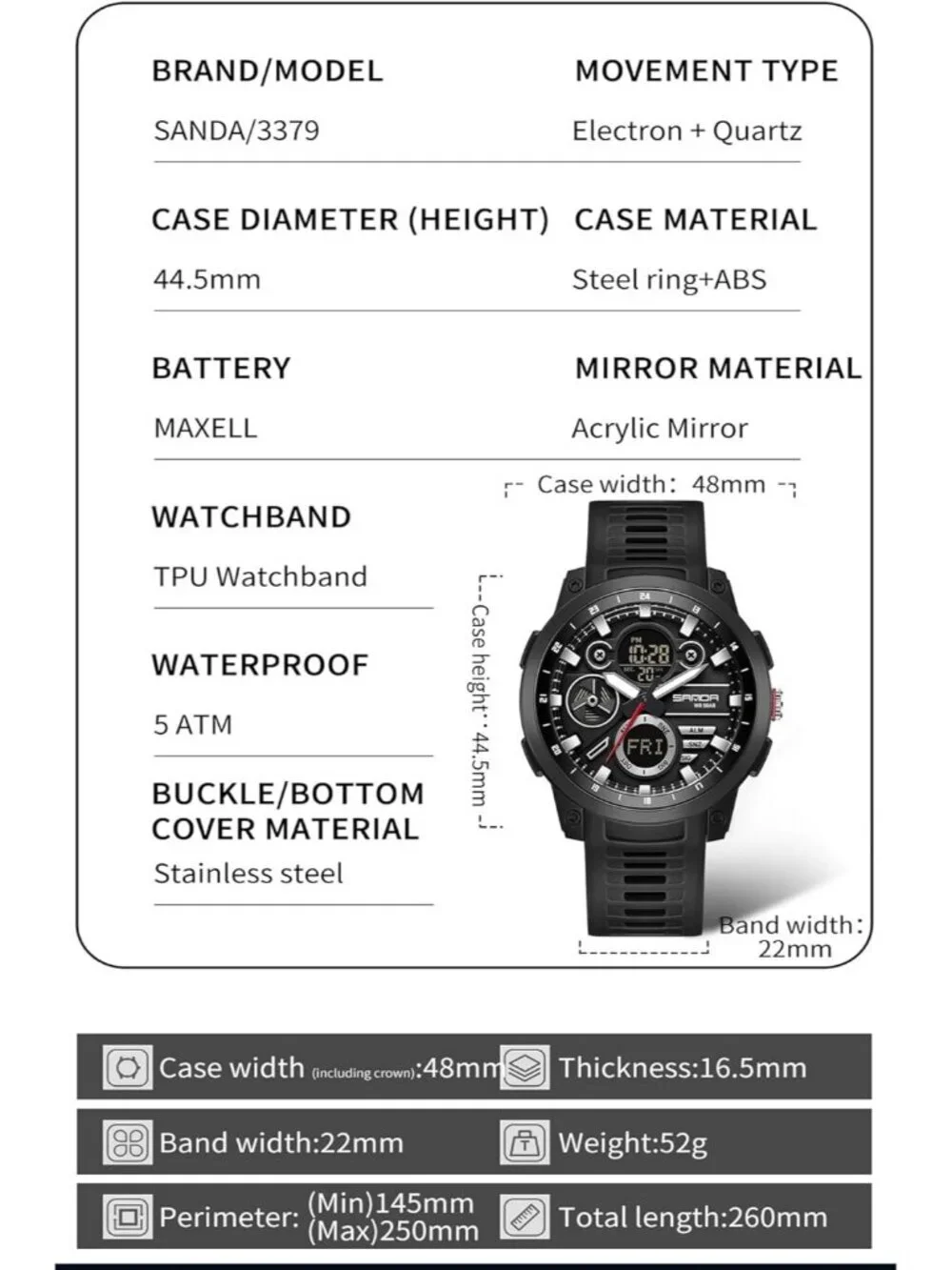 Men's Black Analog Quartz Stainless Steel Military Electronic LED Digital Watch